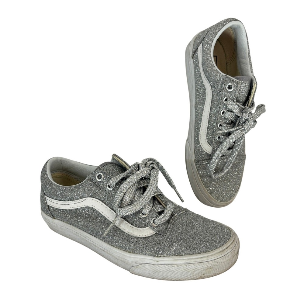Vans Old Skool Glitter Silver Low Top Lace Up Sneakers Women Size 7.5 Men 6.0